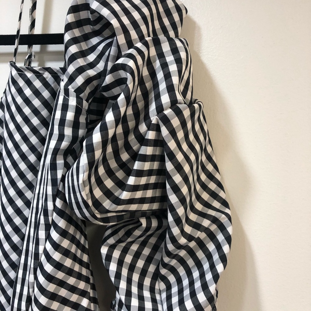 NWT Kaktus Black White Check Ruffle Blouse Shirt L - Picture 3 of 4